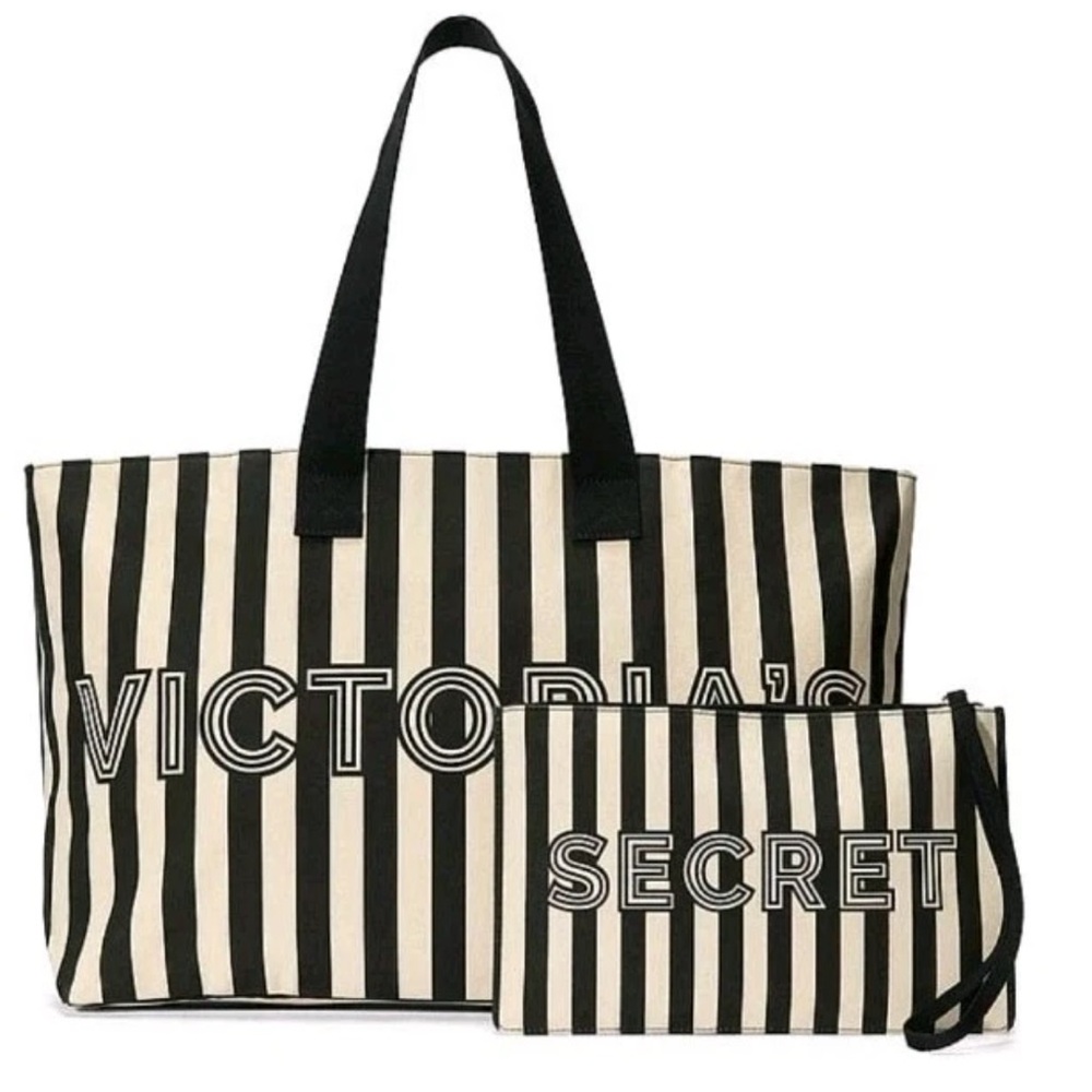 VS GRAPHIC STRIPE TOTE AND WRISTLET POUCH NIP